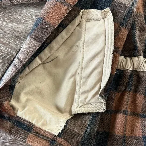 Vintage J.Crew Made in USA Wool Plaid Zip Jacket Brown Gray Check L Workwear EUC - Picture 9 of 16
